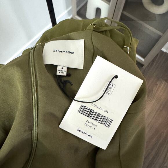 Reformation Ziva Sequin Embellished Olive Green Dress 4 NEW Limited Edition Midi - Picture 6 of 8